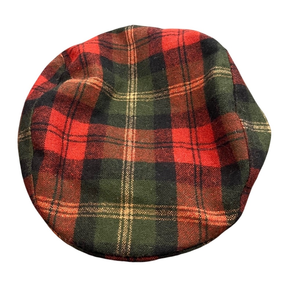 Vintage Woolrich‎ Flat Cap M Red Green Plaid Wool Blend Made in USA Ivy Hat